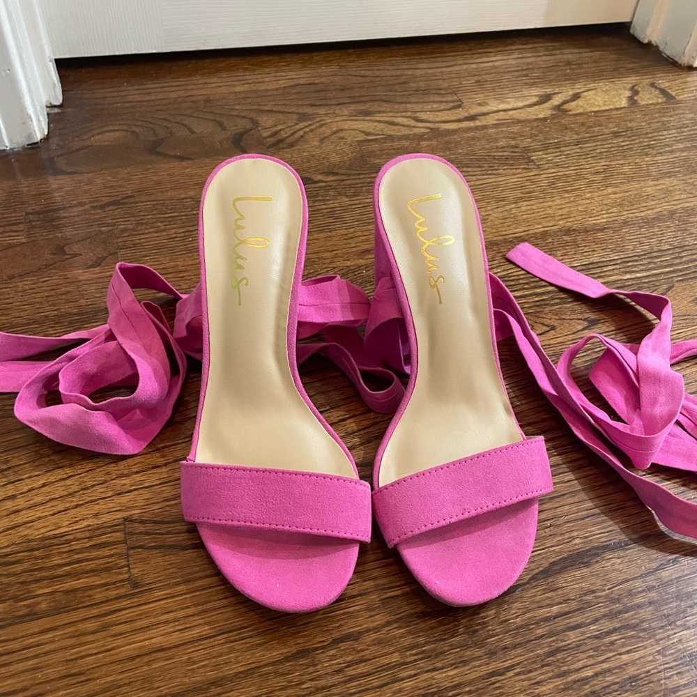 Lulu's Pink Satin Slip-On Sandals with Kitten Heel